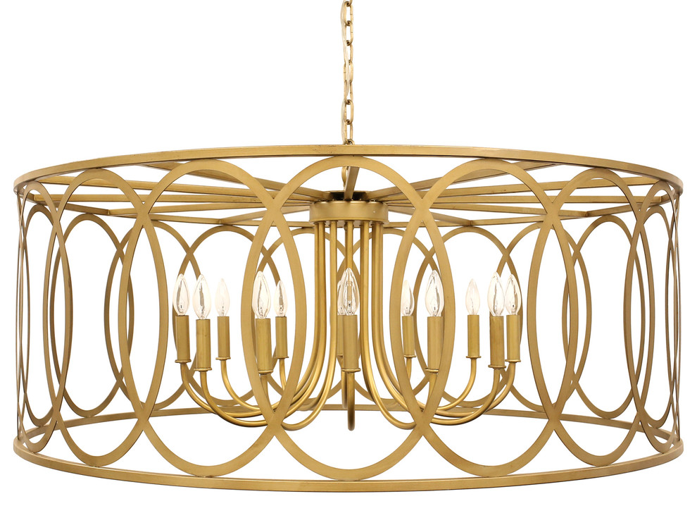 Rie 48 Extra Large Distressed Gold, Drum Light Chandelier Gold