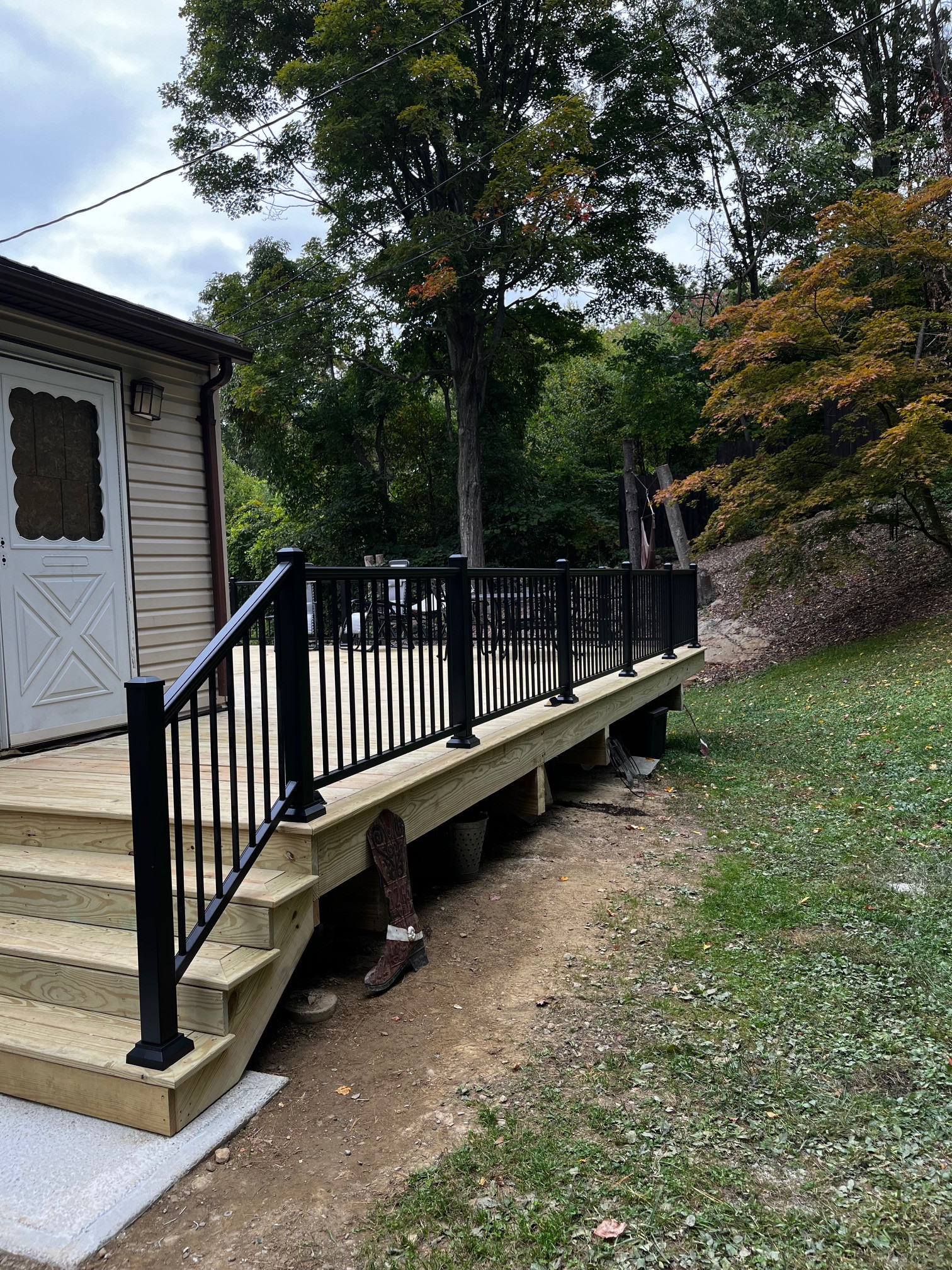 Large pressure treated wood deck