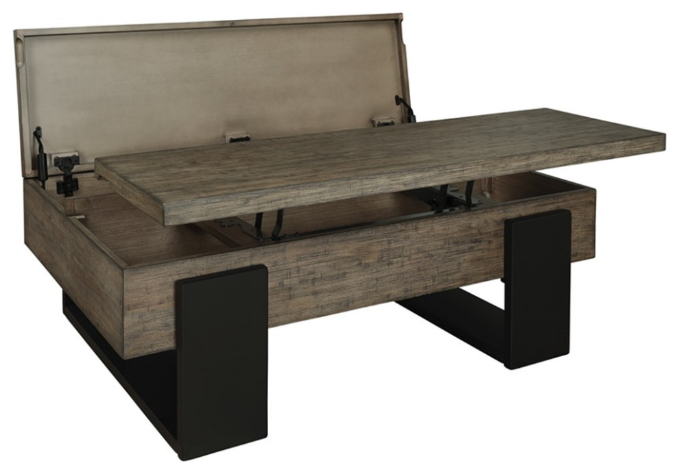 Bowery Hill Winter Park LiftTop Cocktail Table in Brown/Black Finish Industrial Coffee