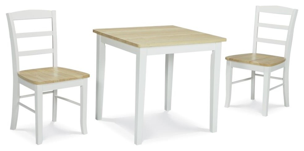 3 Pc Dinette Table & Chairs Set in White & Natural Finish