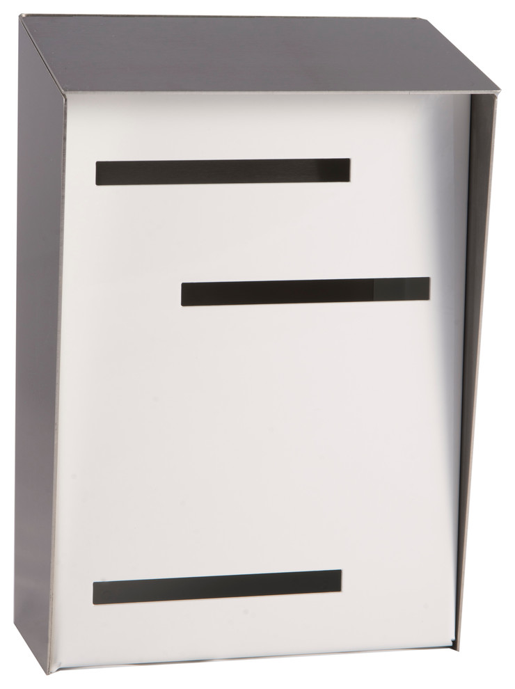 Mid Century Modern Mailbox, Two Tone Stainless, Vertical Large, White