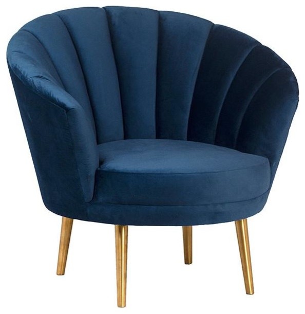 Blue Velvet Seashell Chair With Brushed Gold Legs