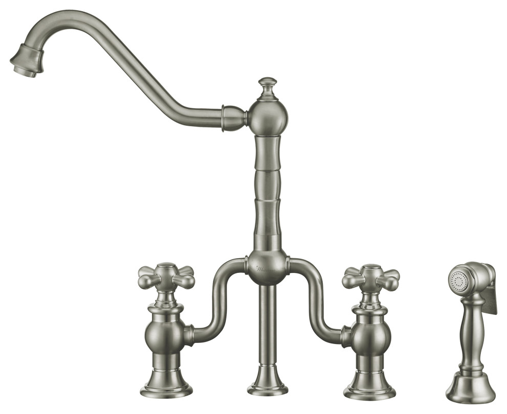 Twisthaus Plus Bridge Faucet With Long Traditional Swivel Spout, Cross