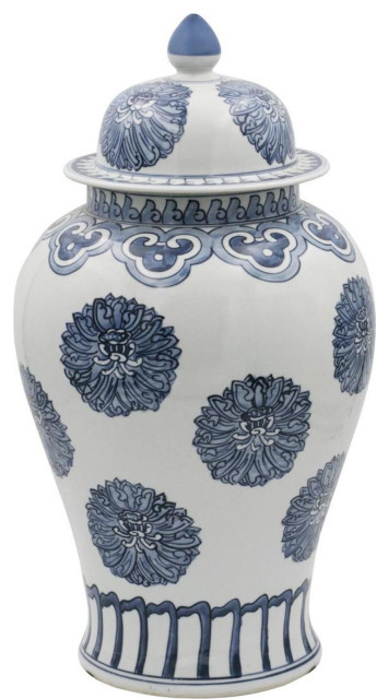 Temple Jar Vase Multi Flowers Lamp Blue Colors May Vary White