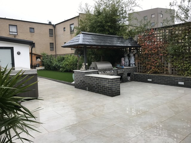 Porcelain Paving and Outdoor kitchen in Carshalton, Sutton, London