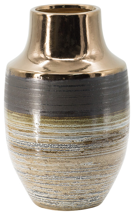 Earth Tone Urn Ceramic Vase D7.5x11"