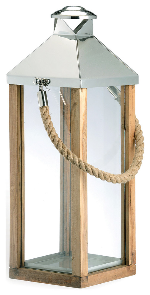 Camp Gray Beach Style Large Modern Wood Rope Handle Lantern - L