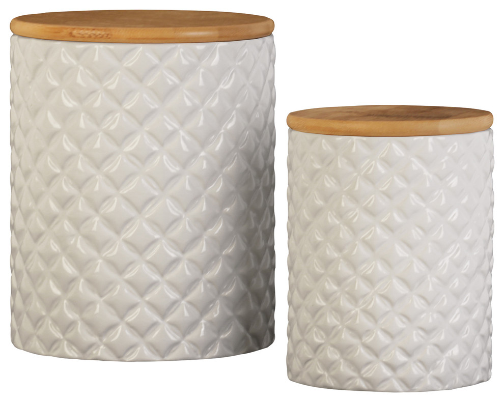 Rolette 2-Piece Ceramic Canister Set, Gloss White