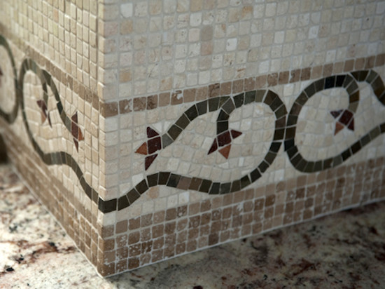 Inspiration for a kitchen remodel in Boston with multicolored backsplash and mosaic tile backsplash