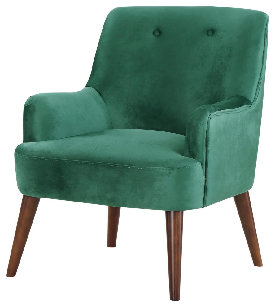 Emerald Green Velvet Accent Armchair with Cordovan Legs and Button ...