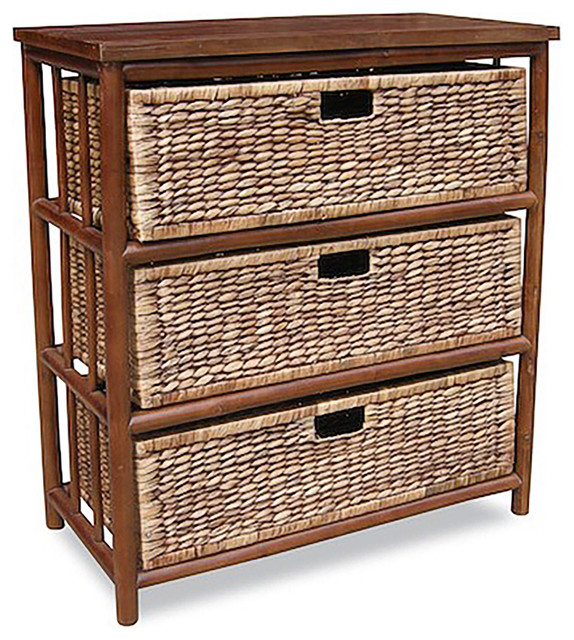 Kona Open Sided Bamboo Storage With 3 Hyacinth Baskets Tropical Accent Chests And