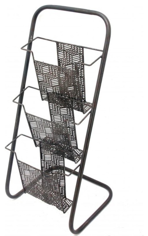 Modern Contemporary Accent Side End Table Magazine Rack, Black, Steel