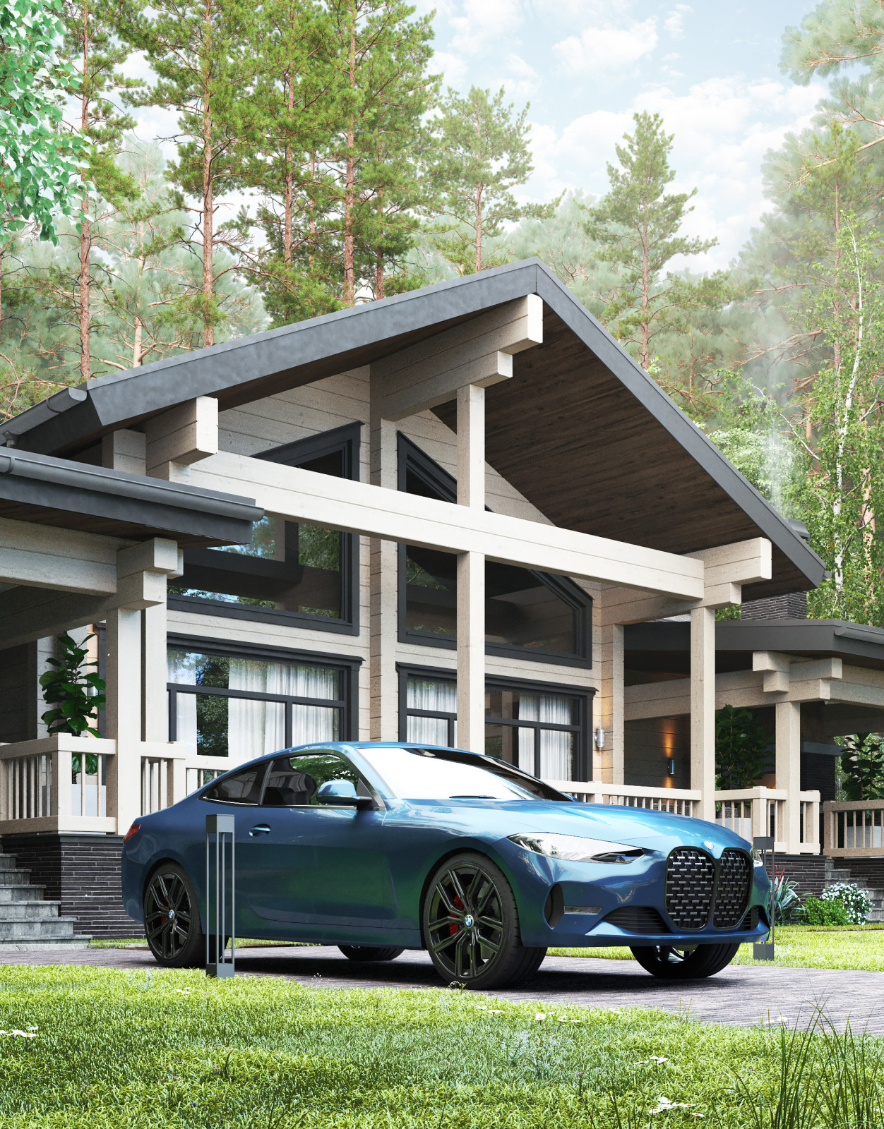 Дом из клееного бруса в лесу