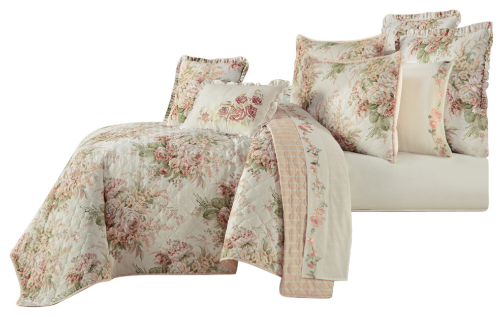 Royal Court Estelle Coral 3Piece Quilt Set Contemporary Quilts And
