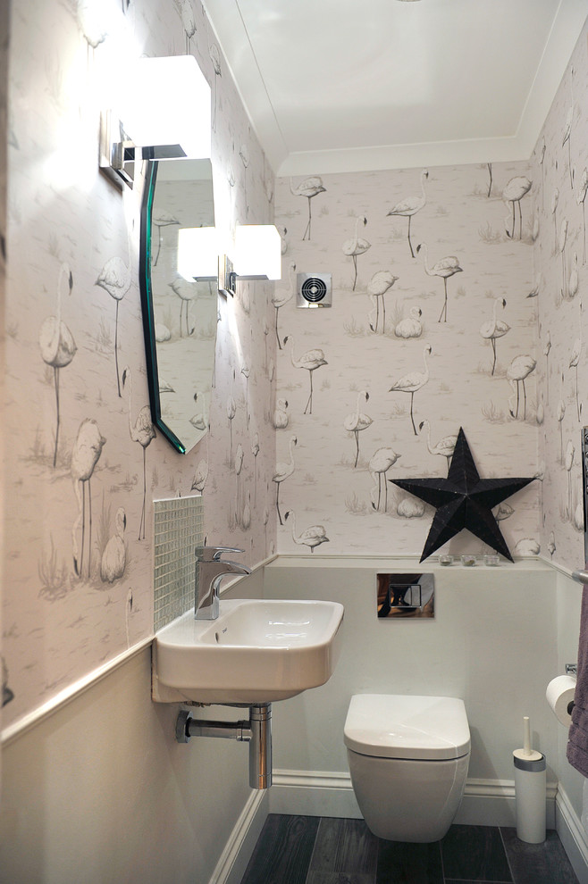 Design ideas for a small contemporary powder room in London.