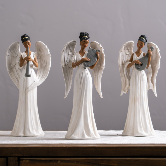 Angel With Instrument, 3-Piece Set - Traditional - Holiday Accents And ...