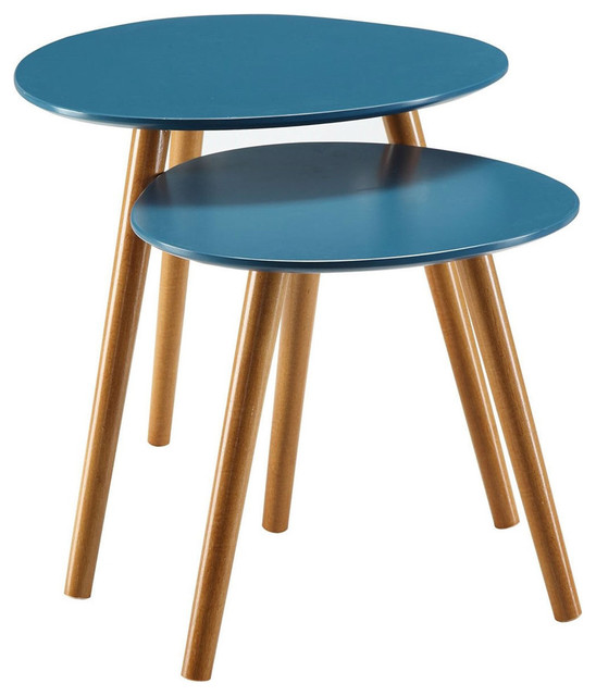 Set Of 2 Mid Century Modern Nesting End Tables Blue With Solid Set Of 2 Mid Century Modern Nesting End Tables Blue With Solid Wood Legs Midcentury Side And By Hilton Furnitures