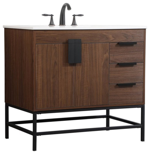 Elegant Decor Eugene 36" Aluminum MDF Single Bathroom Vanity in Walnut
