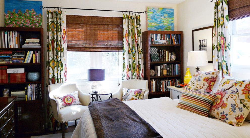 Photo of an eclectic bedroom in Newark with white walls.