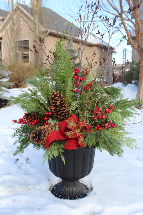 colors and textures in a Christmas urn