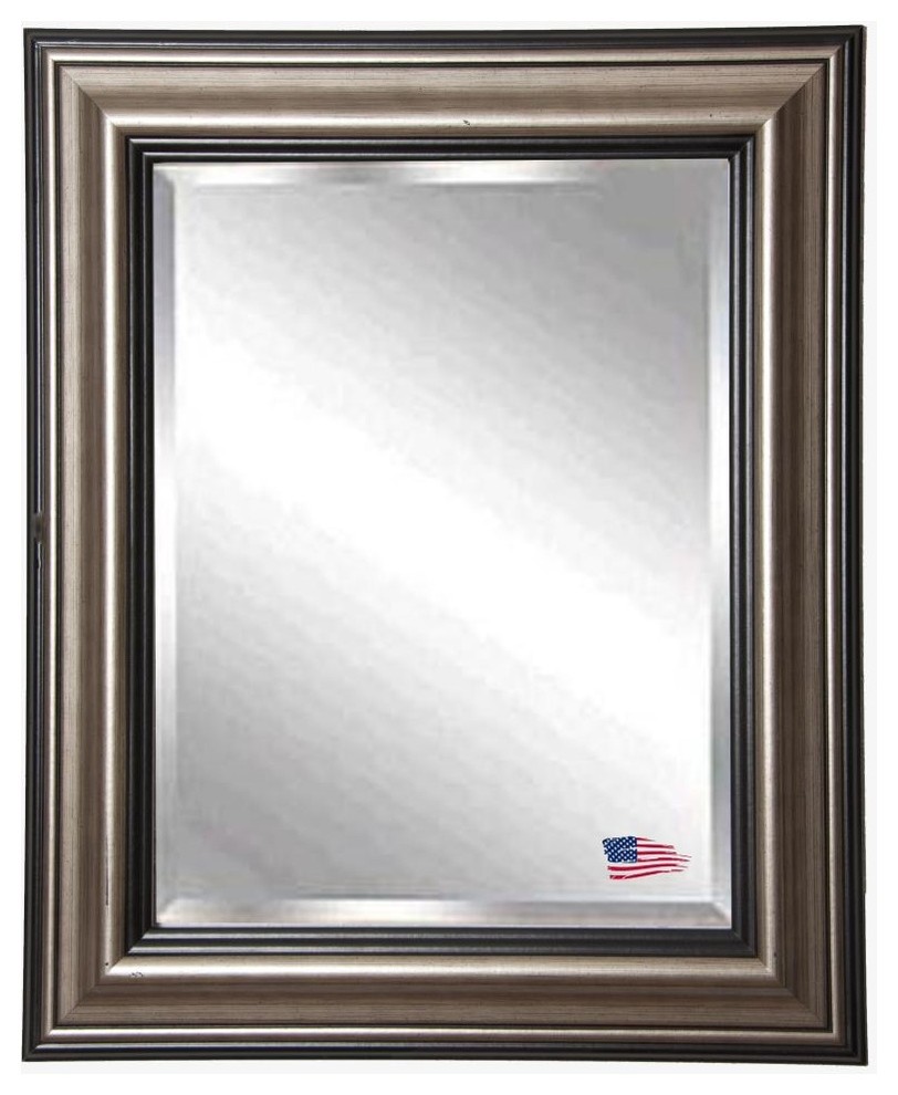 American Made Antique Silver Beveled Wall Mirror