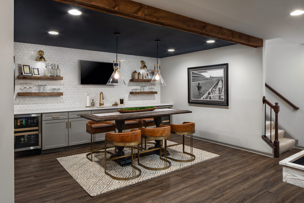 Navy Bar Ceiling with Gold Accent Backsplash Basement - Farmhouse ...