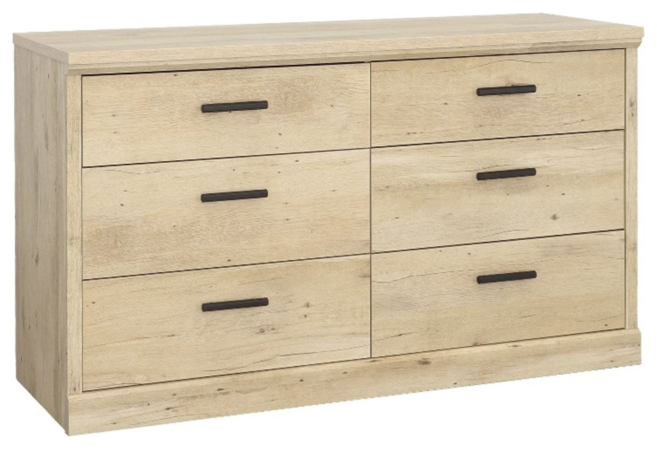 Sauder Aspen Post Engineered Wood 6 Drawer Dresser in Prime Oak