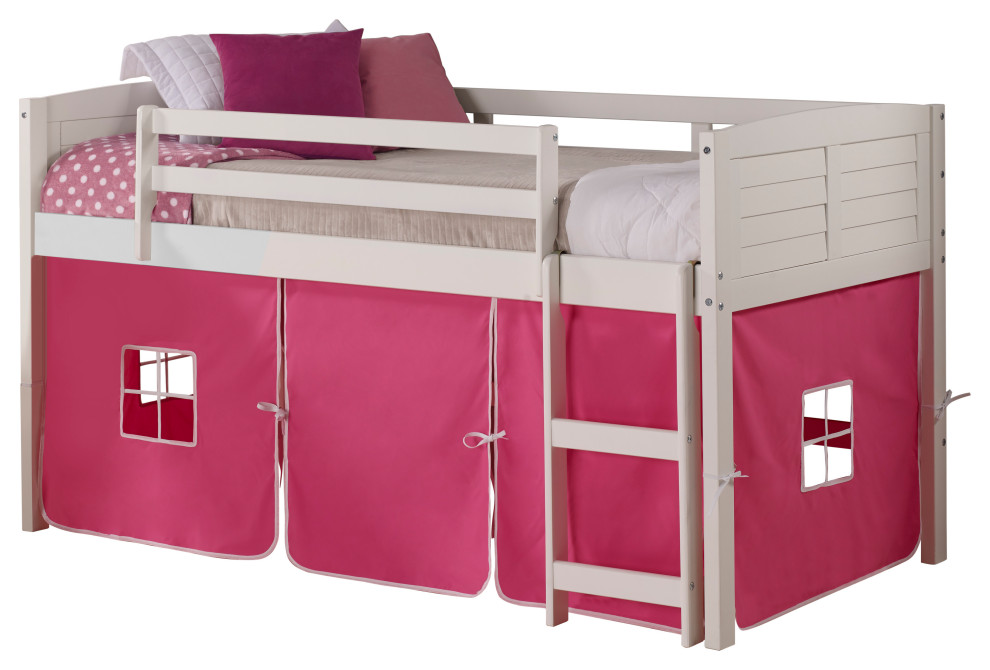 Twin Louver Low Loft White W/Pink Tent Transitional Loft Beds by VirVentures Houzz