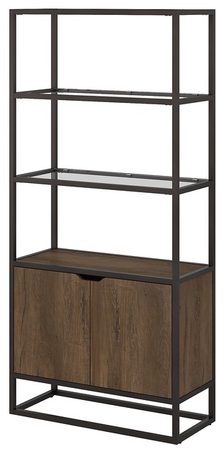 Bush Furniture Anthropology 5 Shelf Bookcase With Doors, Rustic Brown ...