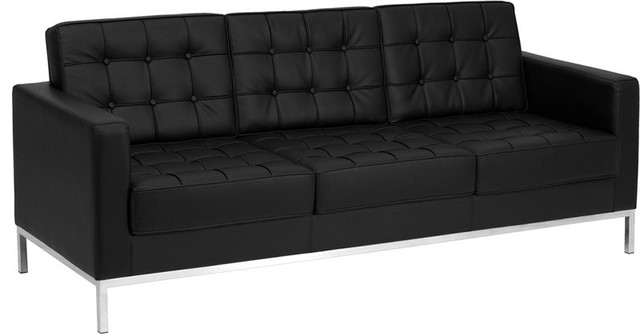 Hercules Lacey Series Black Leather Sofa With Stainless Steel Frame