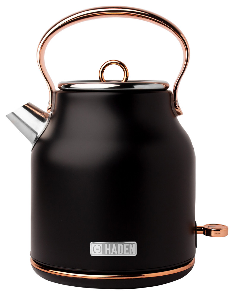 Haden Heritage 1.7 Ltr Stainless Steel Electric Kettle, Black and