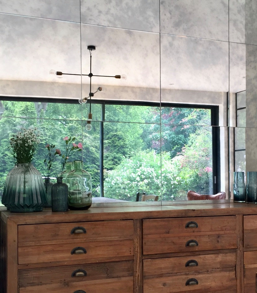 Antiqued Mirror feature wall