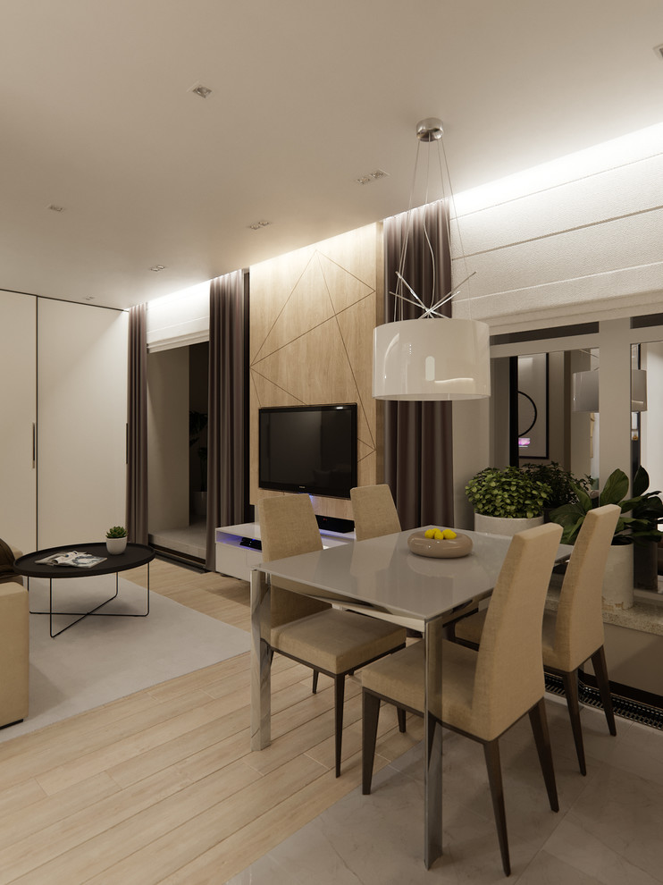 Проект небольшой квартиры с панорамными окнами и видом на лес.