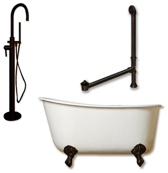 Cast Iron Swedish Slipper Tub, Oil Rubbed Bronze Assembly Package, 54"x30"
