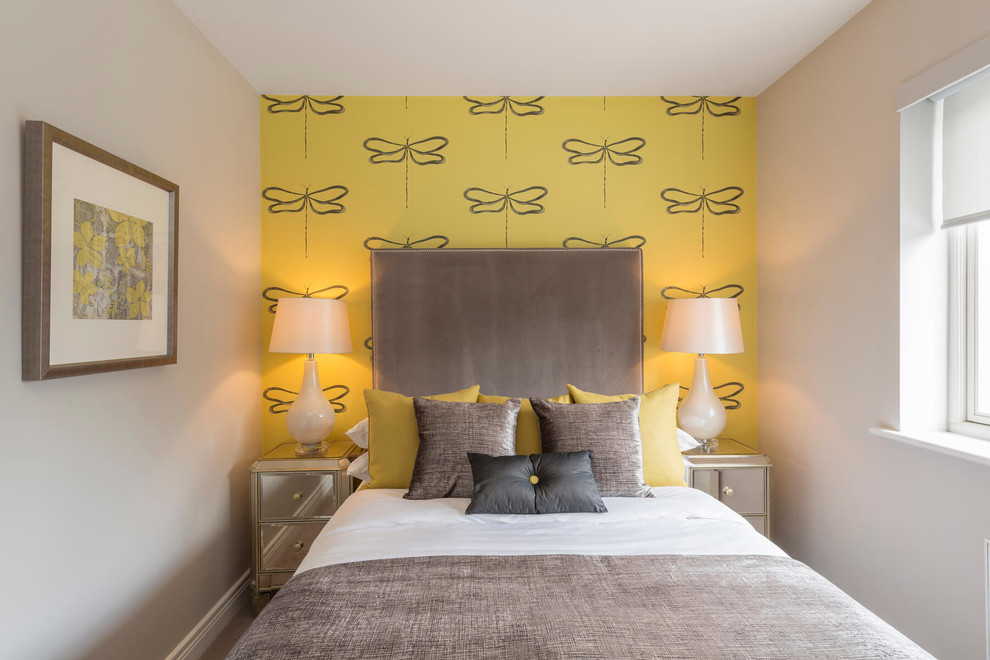 Design ideas for a small traditional bedroom in Dublin with yellow walls.