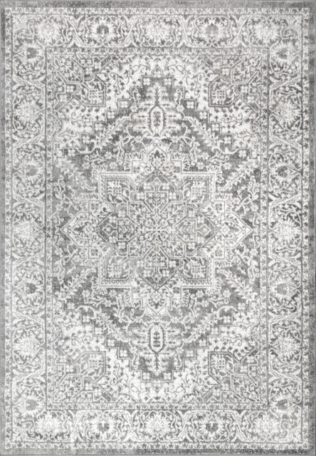 Modern Persian Vintage Medallion Light Grey 5' x 8' Area Rug
