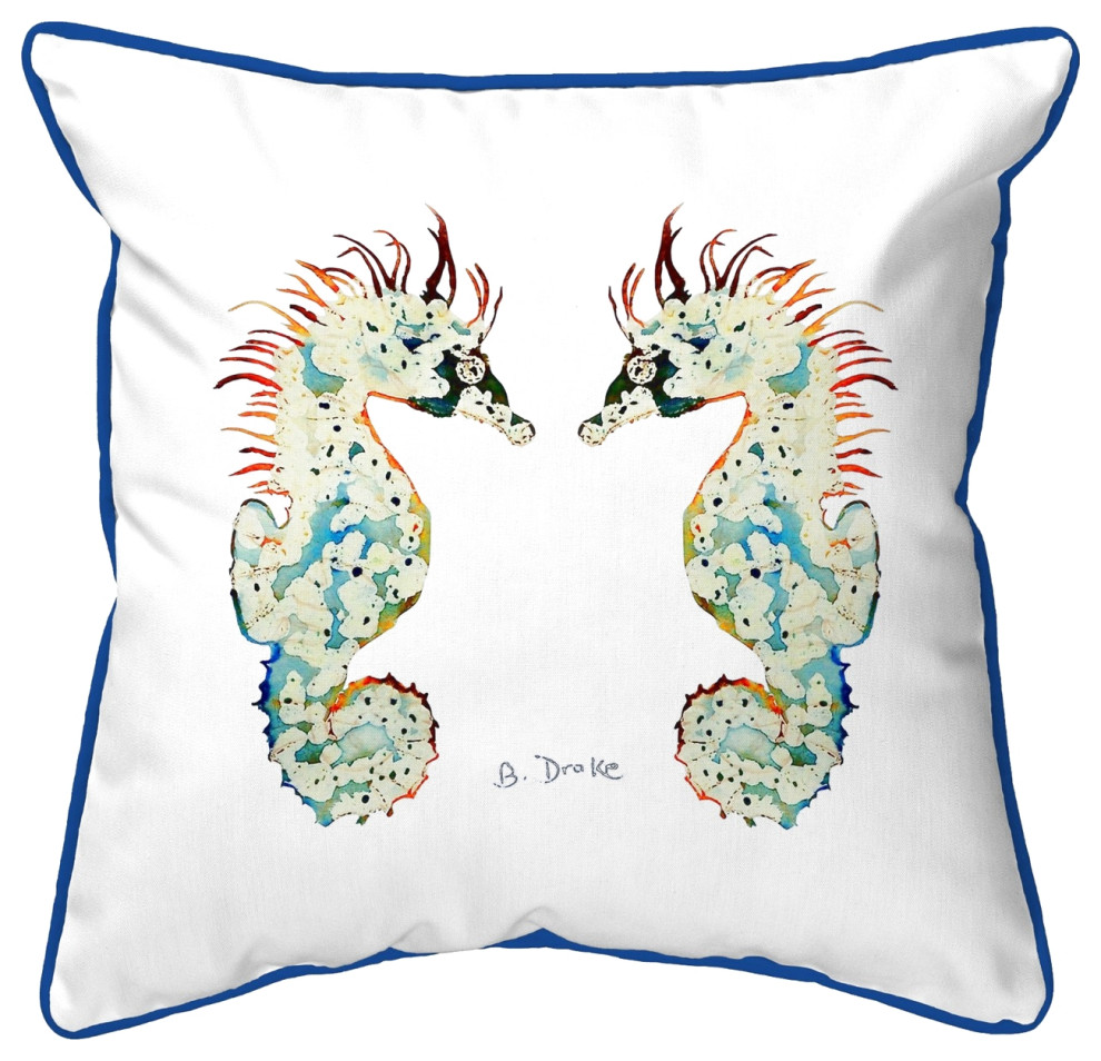 Betsy Drake Betsy's Seahorses White Background Large Corded Indoor/Outdoor Pill