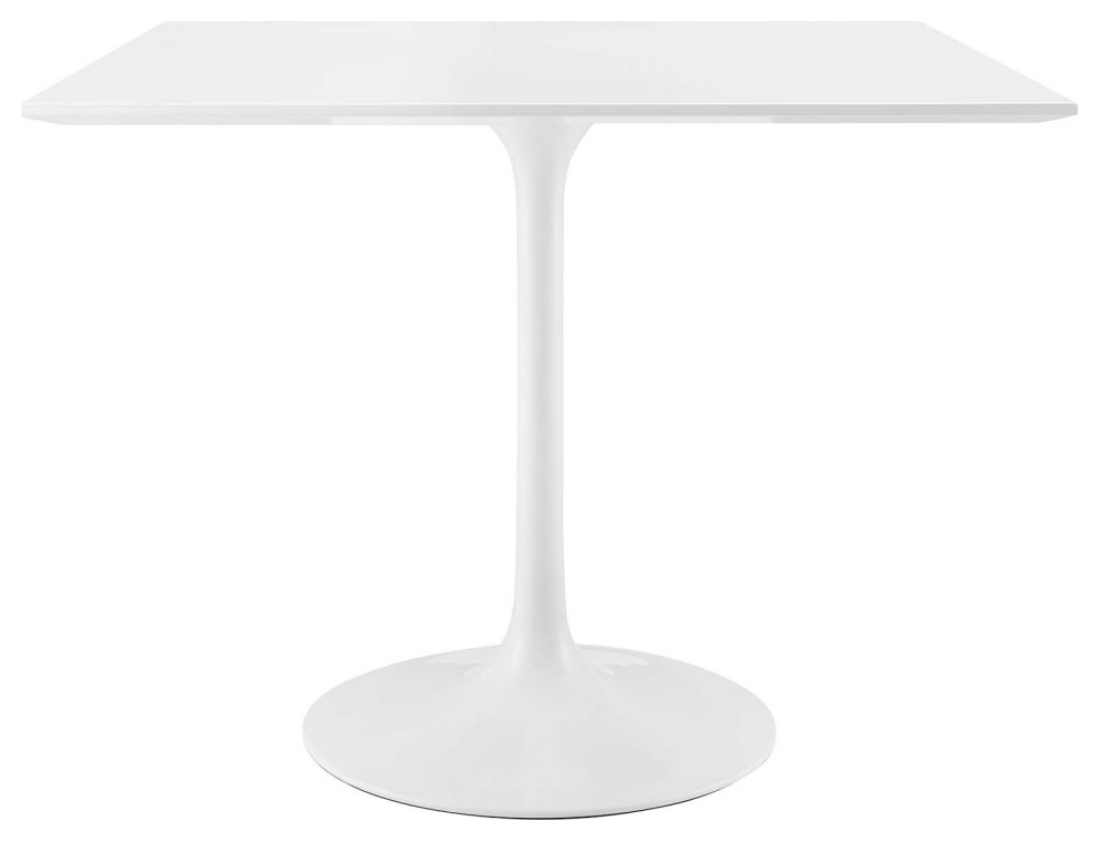 Lippa Square Wood Top Dining Table, White, 36" Midcentury Dining