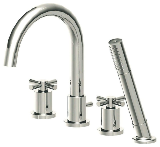 Modern Cross 2-Handle Deck-Mount Roman Tub Faucet with Diverter, Hand Shower and