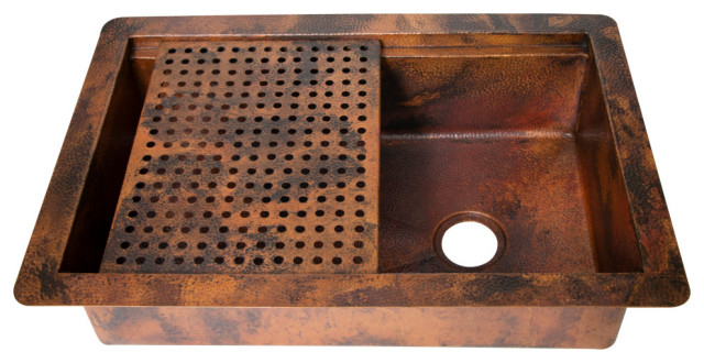 33 Drop In Single Bowl Hammered Copper Kitchen Sink With Removable