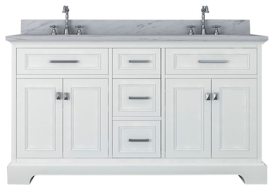 Pittsburgh 61, Double Bathroom Vanity, White Transitional Bathroom