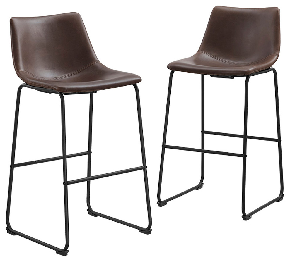30" Faux Leather Bar Stool in Brown (Set of 2)