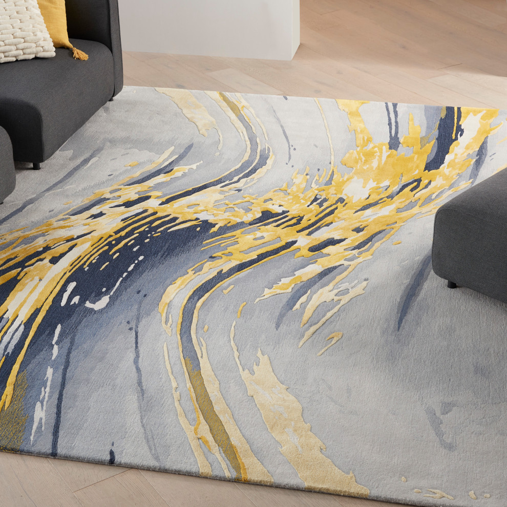 Nourison Prismatic Modern and Contemporary Abstract Grey/Gold Area Rug