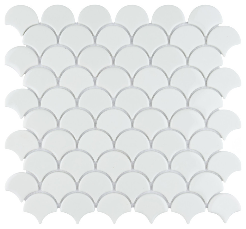 Expressions Scallop White Glass Floor and Wall Tile