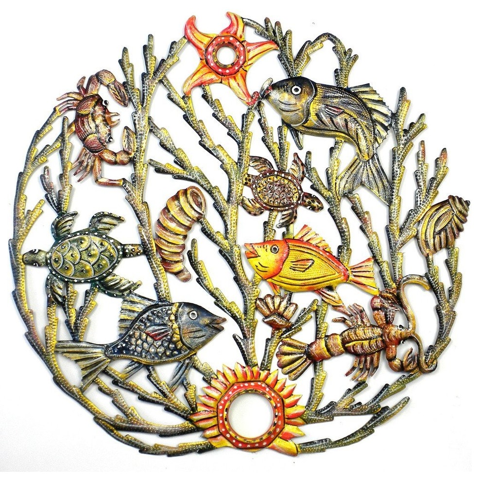 metal art wall hangings sea life decor Details about   Hand painted set of 3 fish 