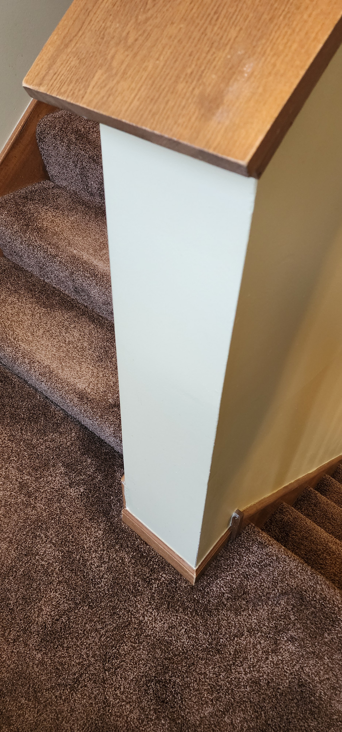 Opened Walls & Stringers, Box Newel White Oak Staircase with Iron