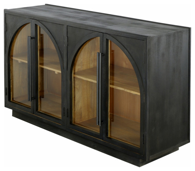 Athena Solid Mango Wood, Solid Mango Wood Veneer & Iron Black Four Door