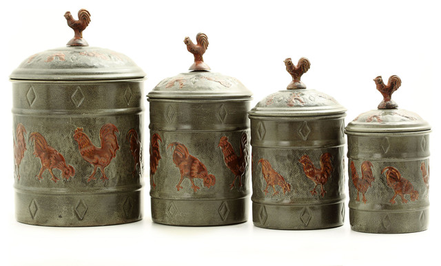 4 Pc Rooster Canister Set Traditional Kitchen Canisters And