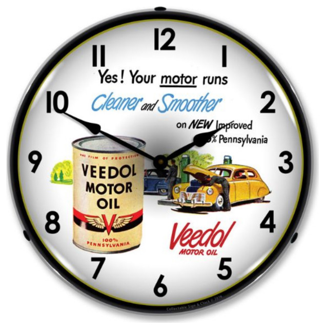 1612687 Veedol Motor Oil Clock Midcentury Wall Clocks by VirVentures Houzz