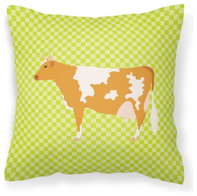 Guernsey Cow Green Fabric Decorative Pillow - Farmhouse - Outdoor Cushions And Pillows - by the